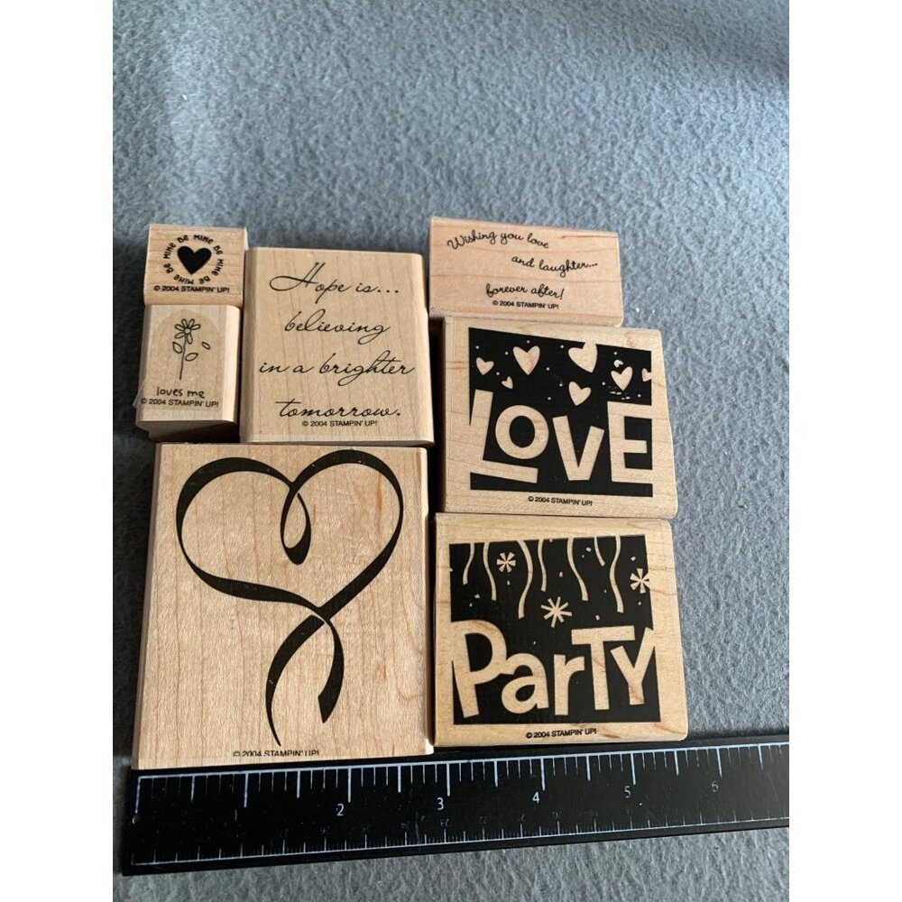 Stampin Up Wood Mounted Rubber Stamp Set - Love Party Heart & More - Picture 2 of 4